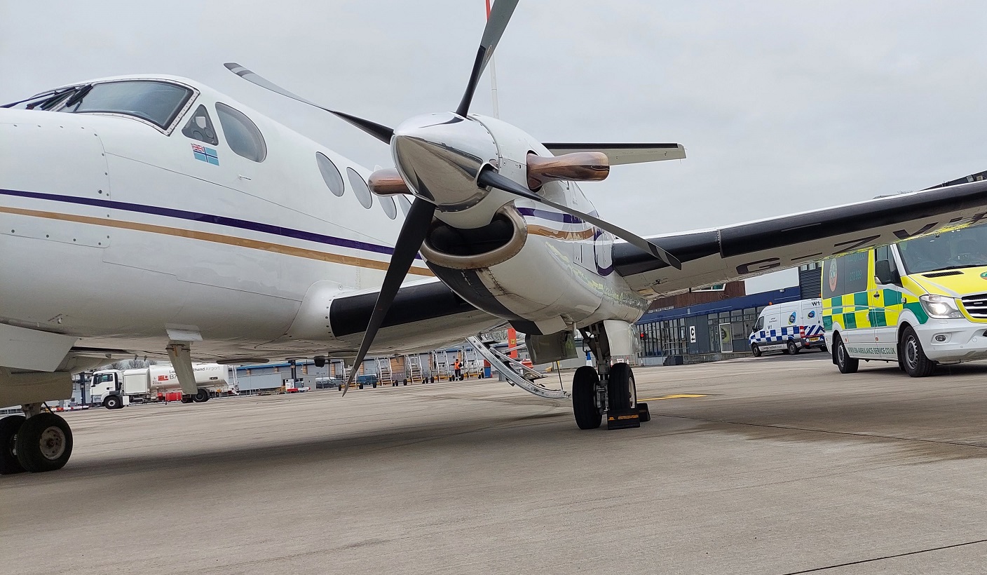 An airplane on the tarmac for Intensive care patients intubated ventilated medivac air repatriation transport 