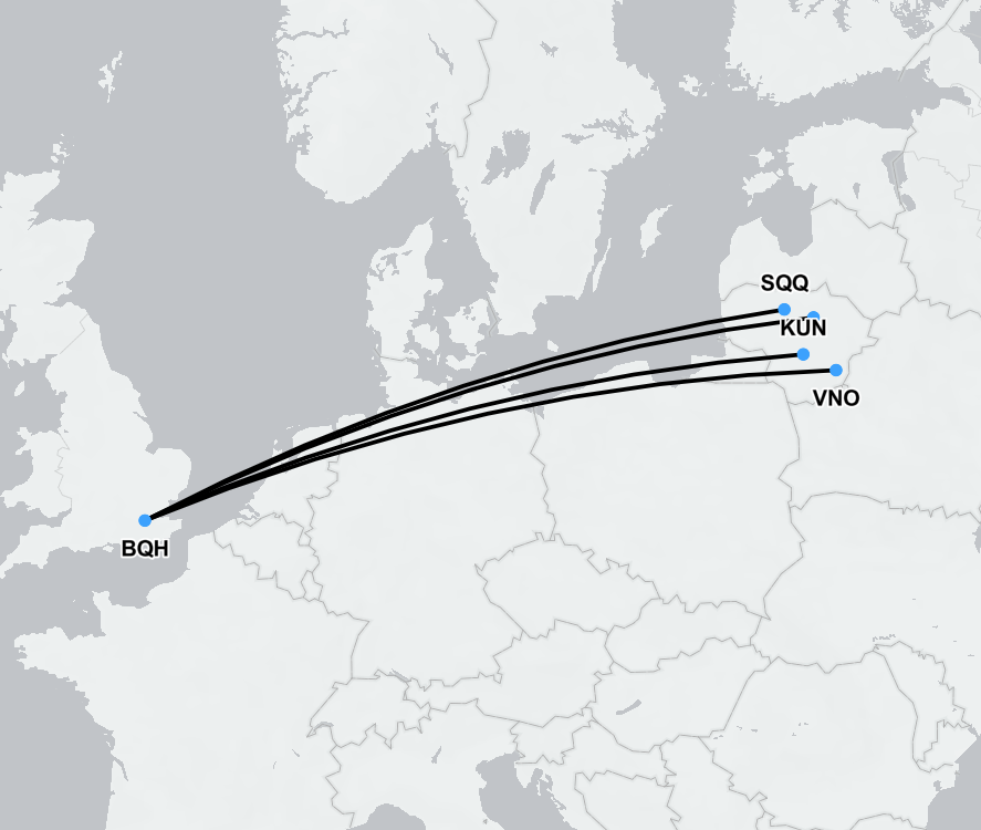 Air ambulance route from London to Vilnius and Kaunas, Lithuania