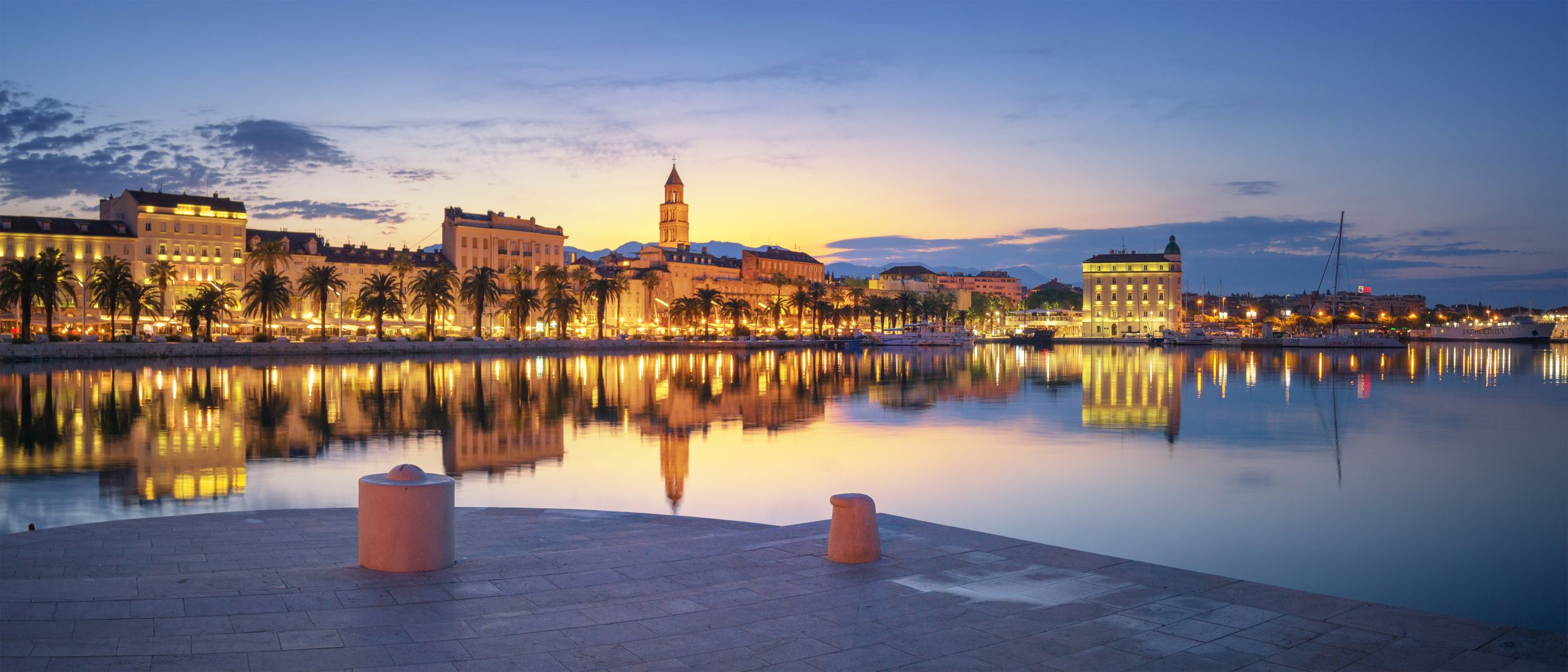 Panoramic sunrise view of the Port of Split, Croatia – symbolic of SkyCare's air ambulance repatriation routes.