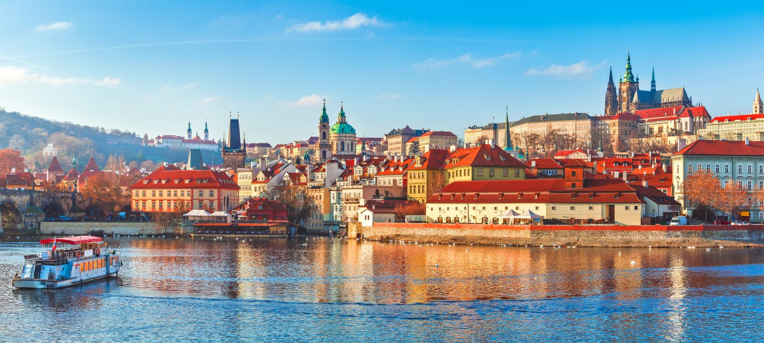 View of Prague Old Town across the Vltava River – air ambulance and medical repatriation services