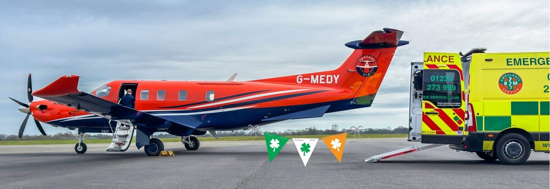 Air ambulance on the runway at Dublin Airport during a patient transfer to the UK