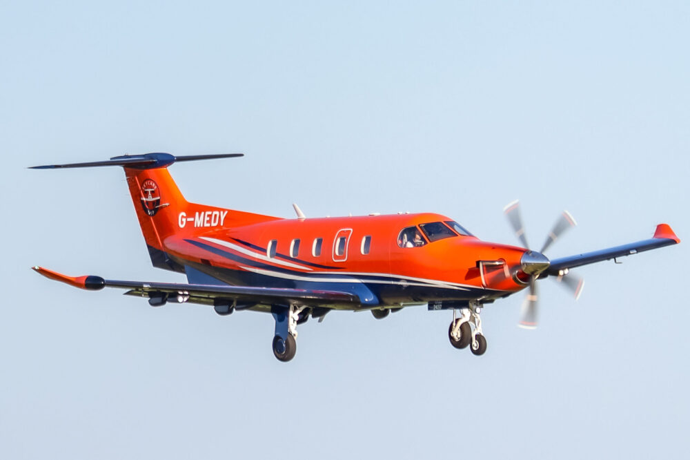 SkyCare air ambulance flying over France during medical repatriation to the UK