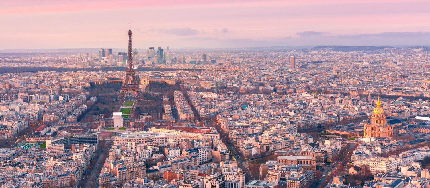 Air ambulance and medical repatriation from Paris, France to the UK – view of Eiffel Tower at sunset