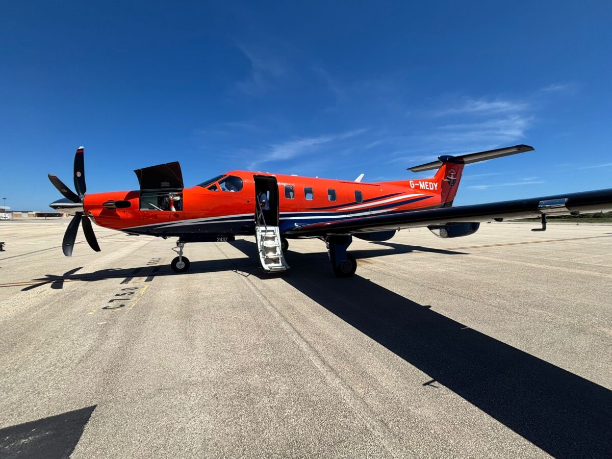 Air ambulance aircraft preparing for medevac on airport tarmac in Slovakia