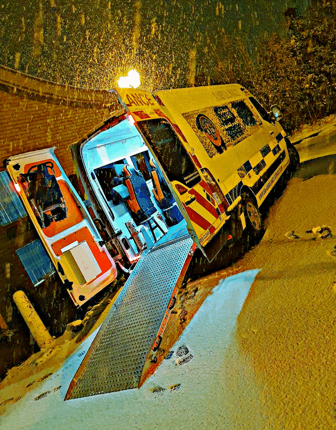 Ground ambulance medical repatriation from Austria to UK in snowy conditions 