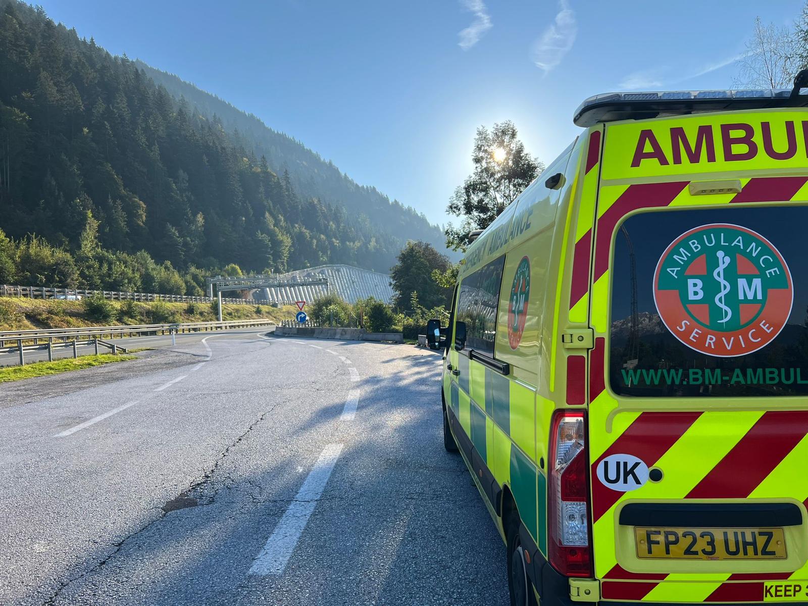 SkyCare road ambulance preparing for medical repatriation from the Netherlands to the UK