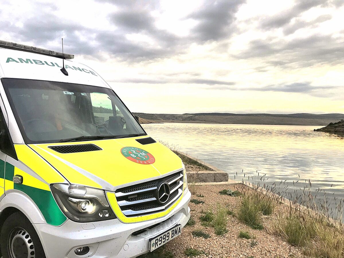 SkyCare road ambulance in Starigrad, Croatia, en route to collect a patient for medical repatriation to the UK. 