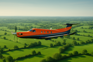 Pilatus PC-12 NGX air ambulance at UK airfield with eco-friendly mission