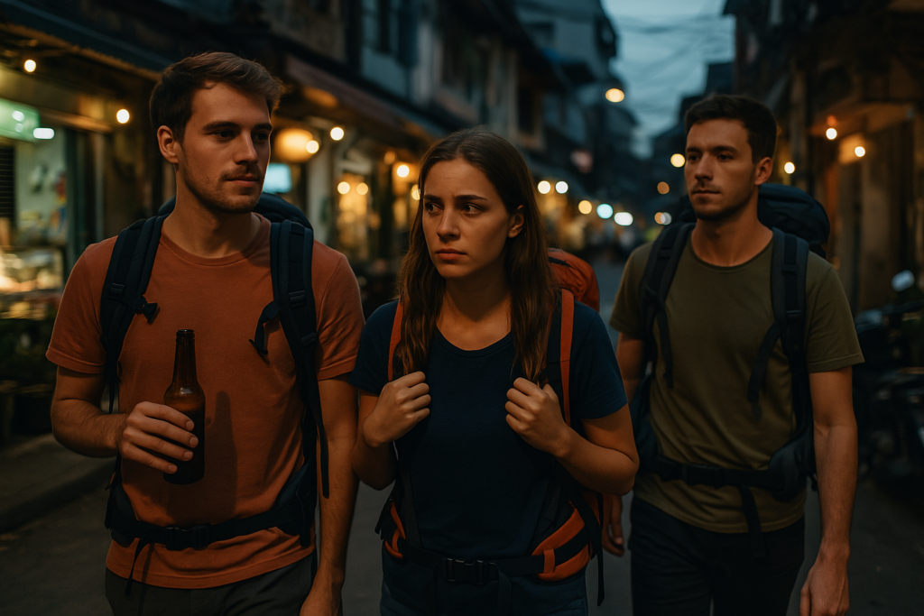 Young travellers exploring abroad at night – travel safety advice