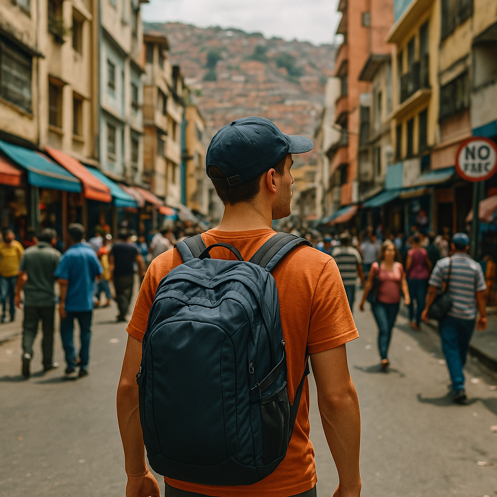 Solo traveller exploring busy city streets in Caracas, Venezuela