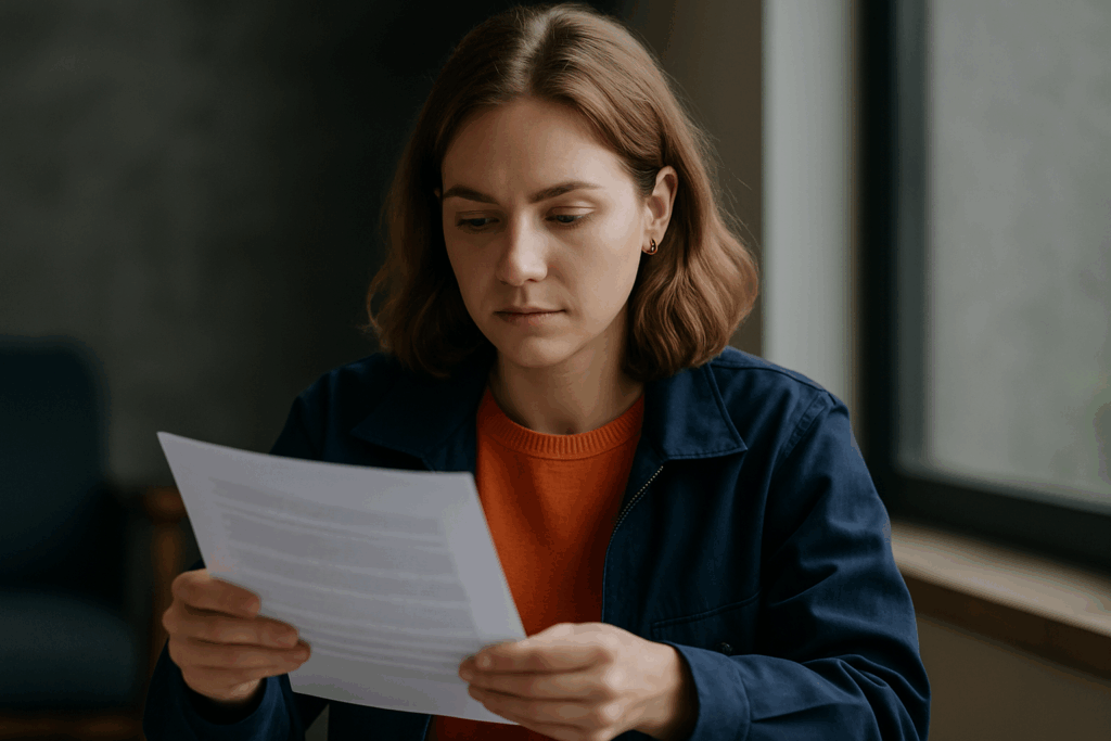 Woman reading insurance documents about air ambulance services
