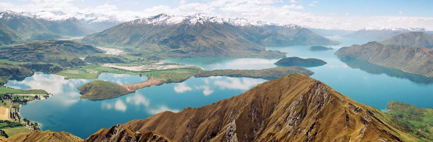 Lake Wanaka in New Zealand with mountain backdrop, ideal for air ambulance and medical repatriation imagery