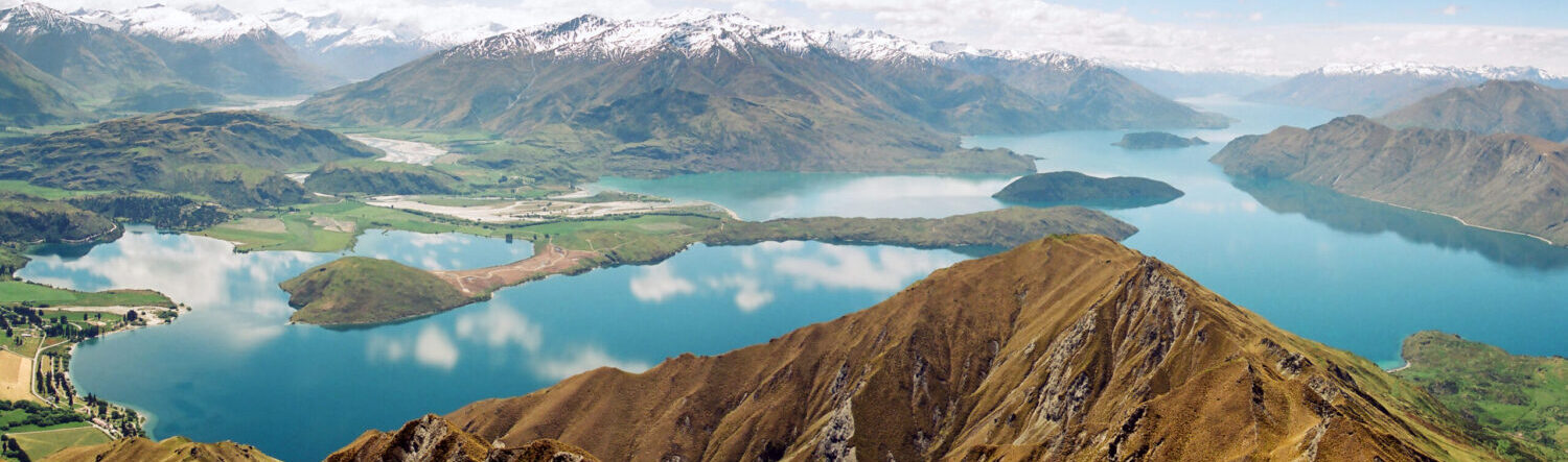 Lake Wanaka in New Zealand with mountain backdrop, ideal for air ambulance and medical repatriation imagery