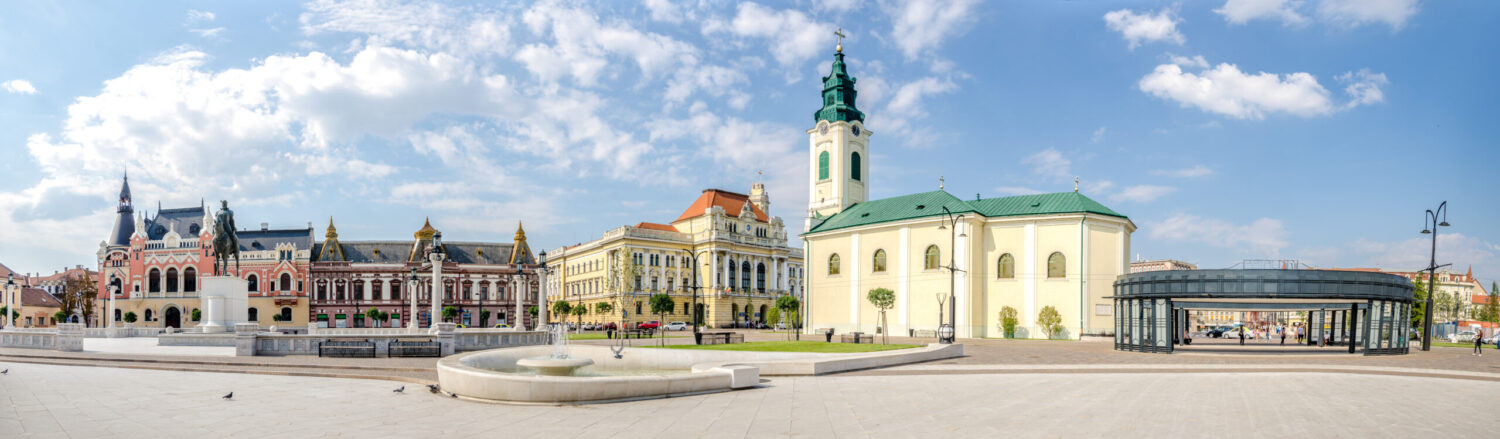 Air ambulance and medevac repatriation from Romania, with Mihai Viteazul statue in Unirii Square, Oradea