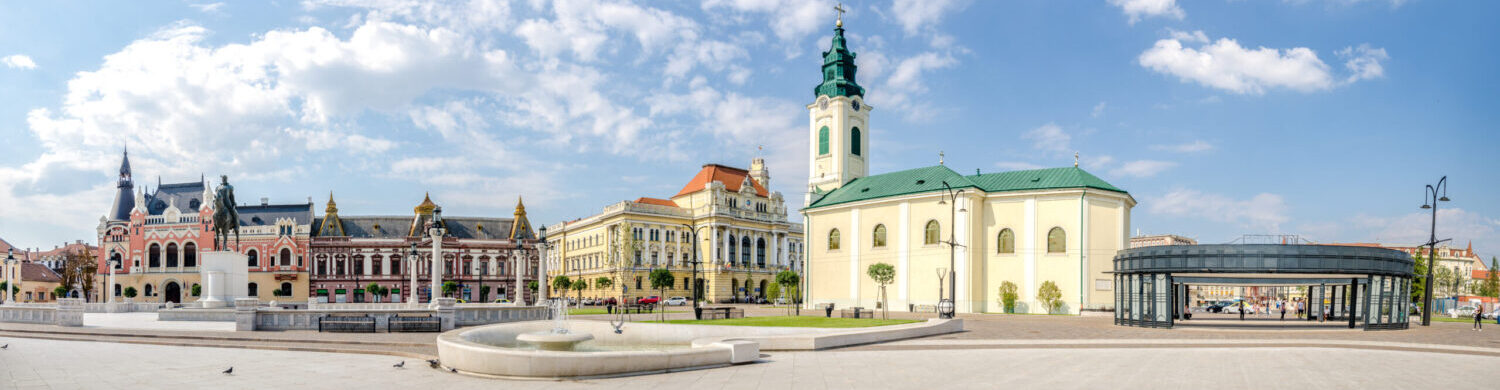 Air ambulance and medevac repatriation from Romania, with Mihai Viteazul statue in Unirii Square, Oradea