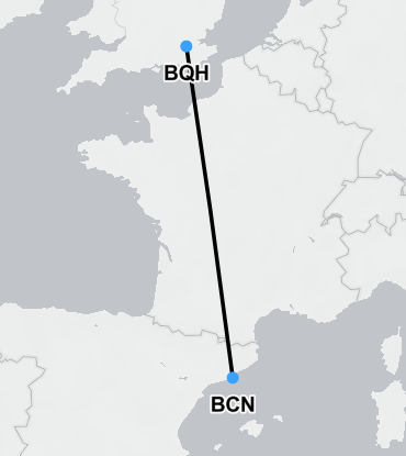Medical repatriation flight path from Barcelona El Prat Airport to the UK