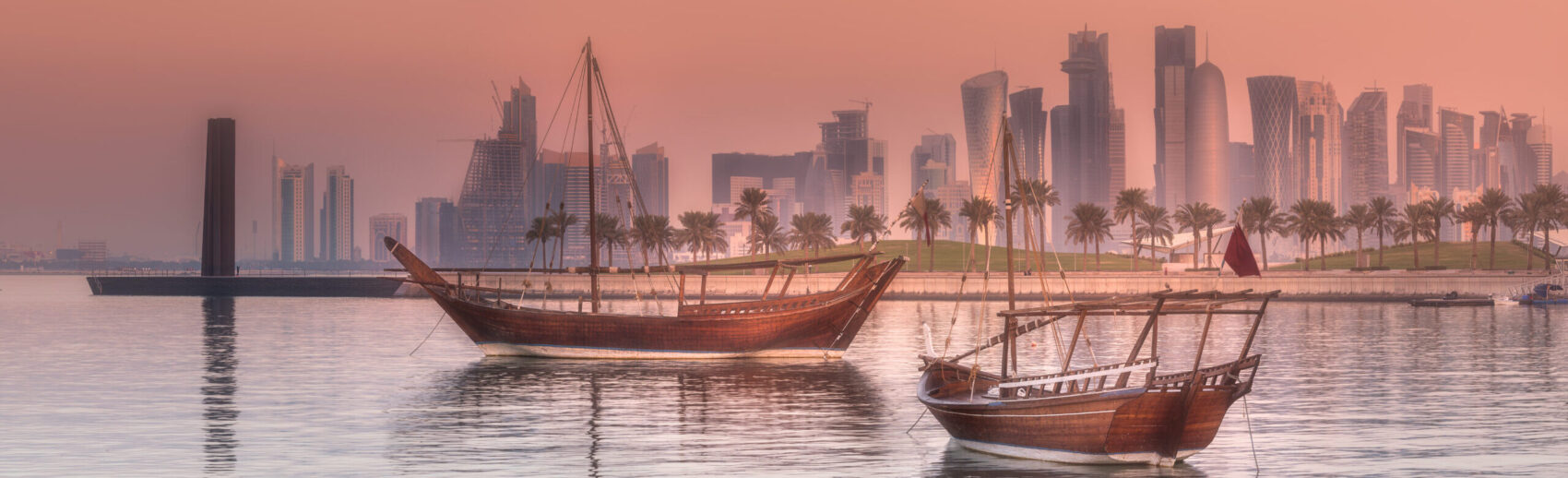 Scenic view of Doha harbour, Qatar – origin for medical flight to UK