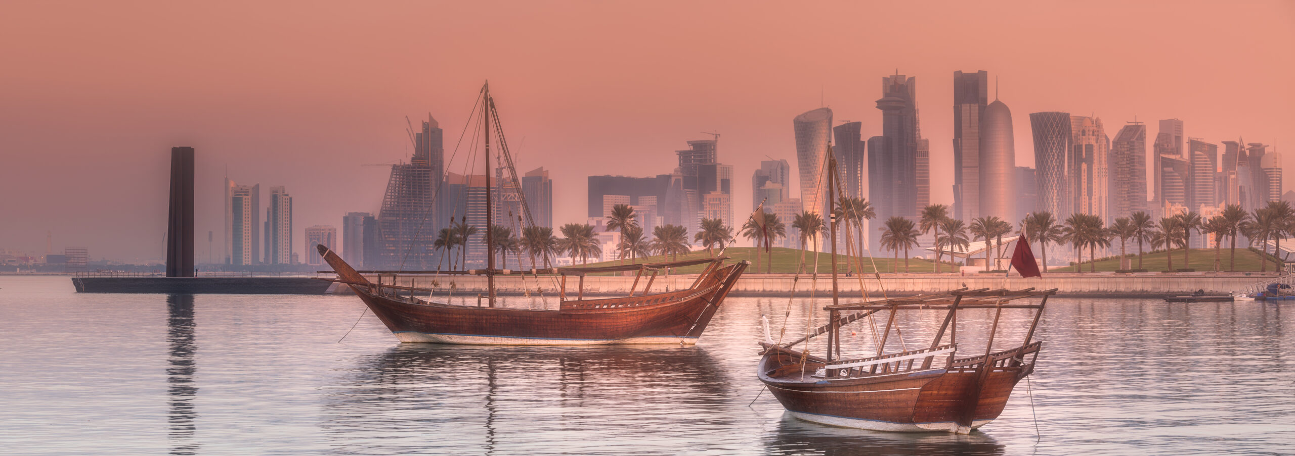 Scenic view of Doha harbour, Qatar – origin for medical flight to UK