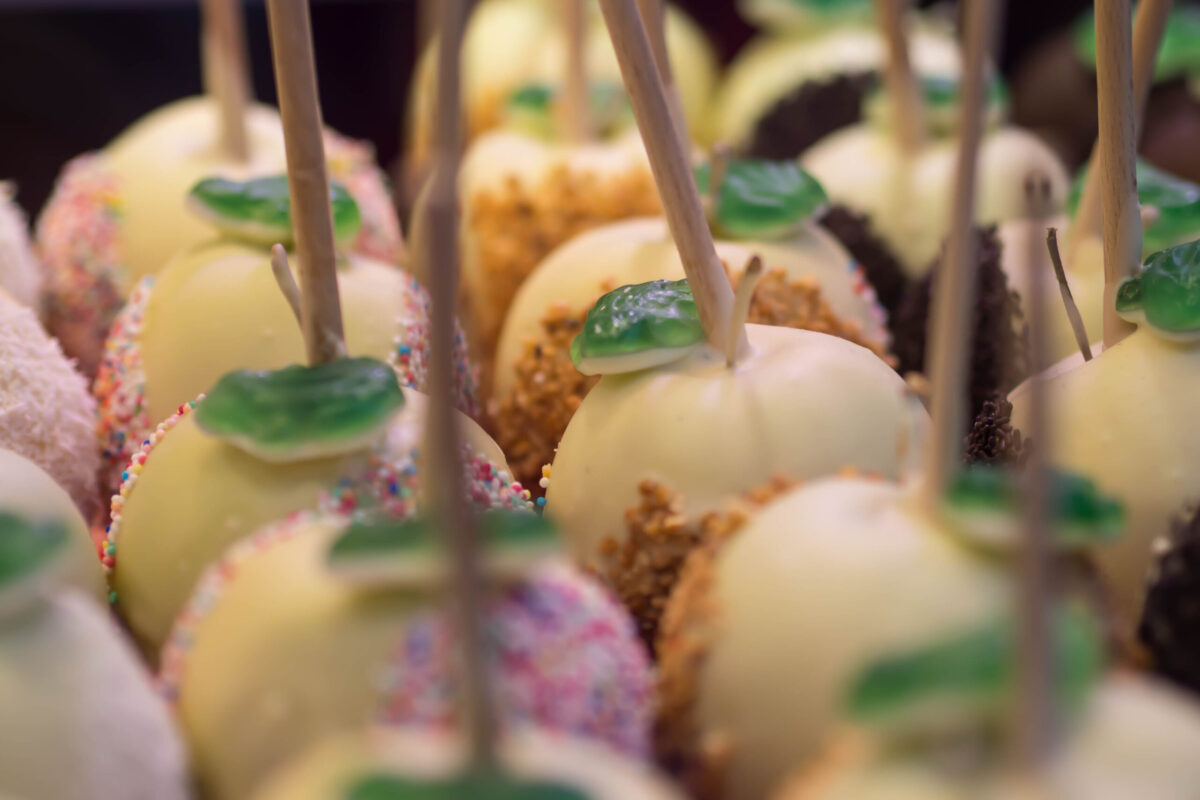 Chocolate apples at Frankfurt Christmas Market during private flight experience