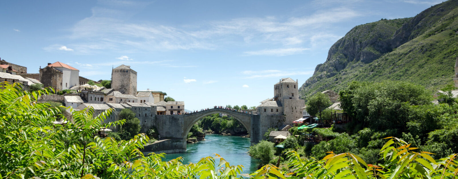 Scenic view of Mostar’s Stari Most bridge, symbolising regional access for medical repatriation from Bosnia and Herzegovina