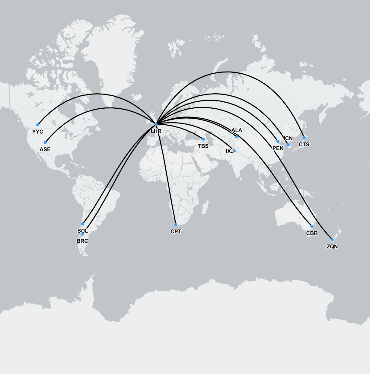 Flight map showing air ambulance and medical escort routes returning ski patients to the UK from European resorts and global destinations