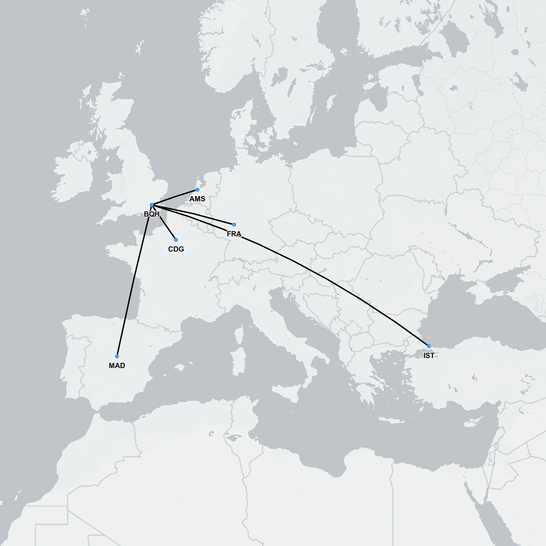 Map showing top European air ambulance medevac routes to the UK