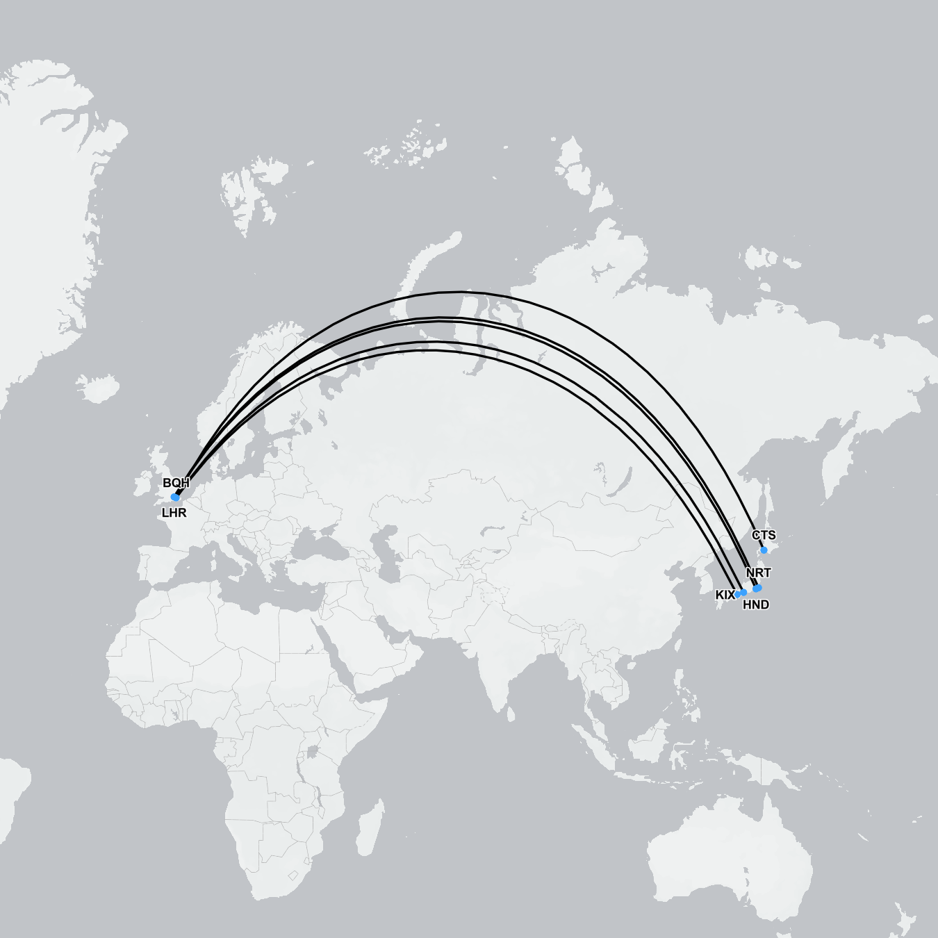 Japan to London medical flight route for patient repatriation