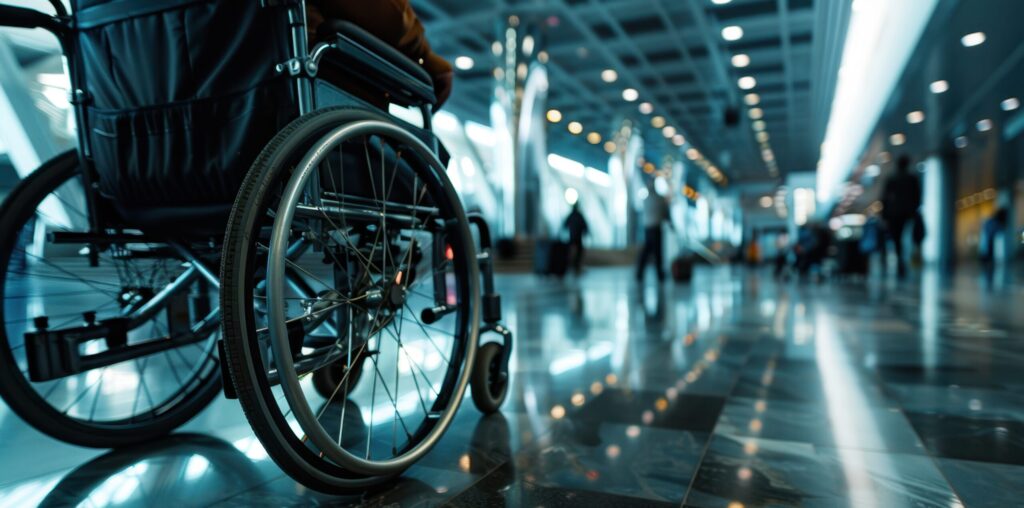 Wheelchair ready for medical escort flight with medical clearance to fly