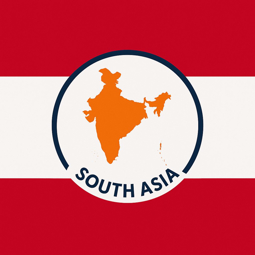 Custom South Asia flag with regional map symbolising air ambulance and medical repatriation services