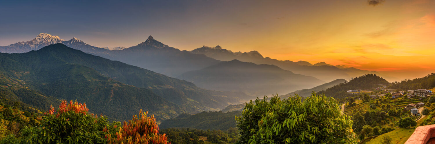 View of the Himalaya mountains in Nepal, near regions served by air ambulance and medevac flights for injured trekkers and skiers
