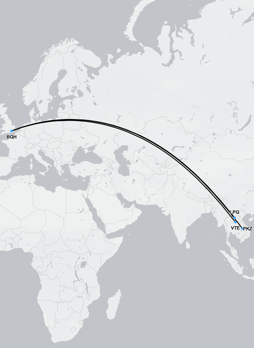 Laos medevac flight route map showing air ambulance path to the UK