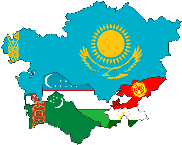 Flags of Central Asian countries – Kazakhstan, Uzbekistan, Kyrgyzstan, Tajikistan, and Turkmenistan, representing SkyCare’s regional air ambulance coverage