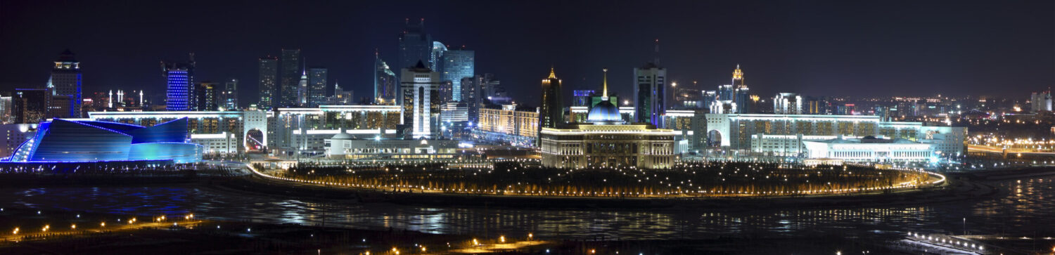 Air Ambulance Kazakhstan – view of Astana city centre illuminated at night