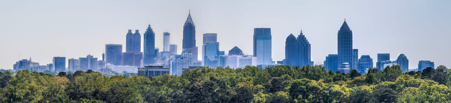 Air Ambulance Georgia service with Atlanta skyline in the background