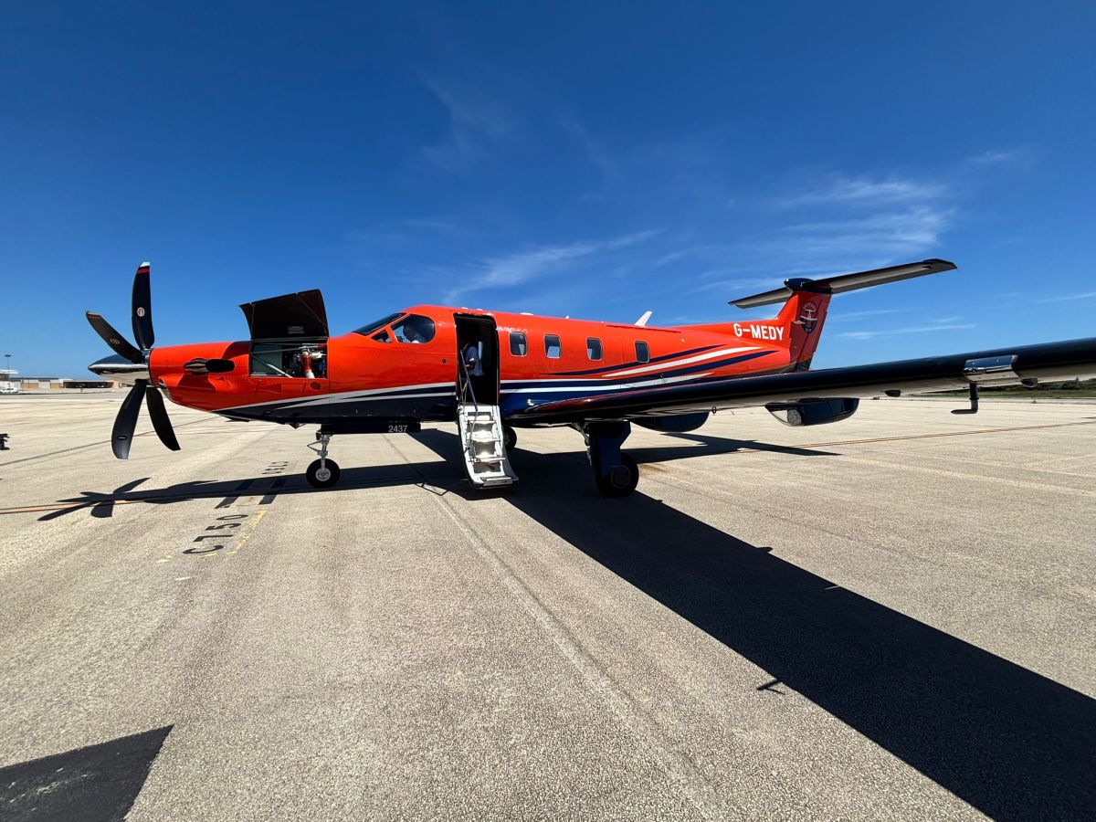 Air ambulance aircraft at La Gomera Airport in the Canary Islands preparing for a UK medical repatriation 