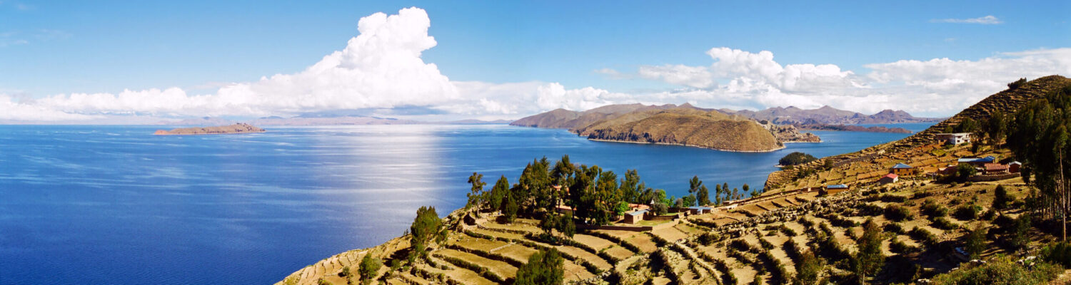 Air ambulance flying above Lake Titicaca in southern Peru during a medical repatriation