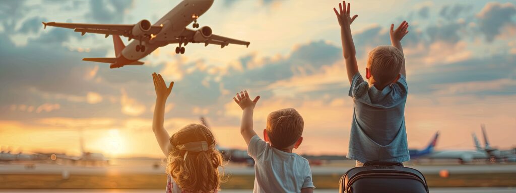 Medical escort assisting child traveller through customs and arrivals area