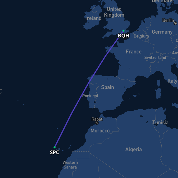 Flight route map showing medical evacuation from La Palma, La Gomera and El Hierro to London