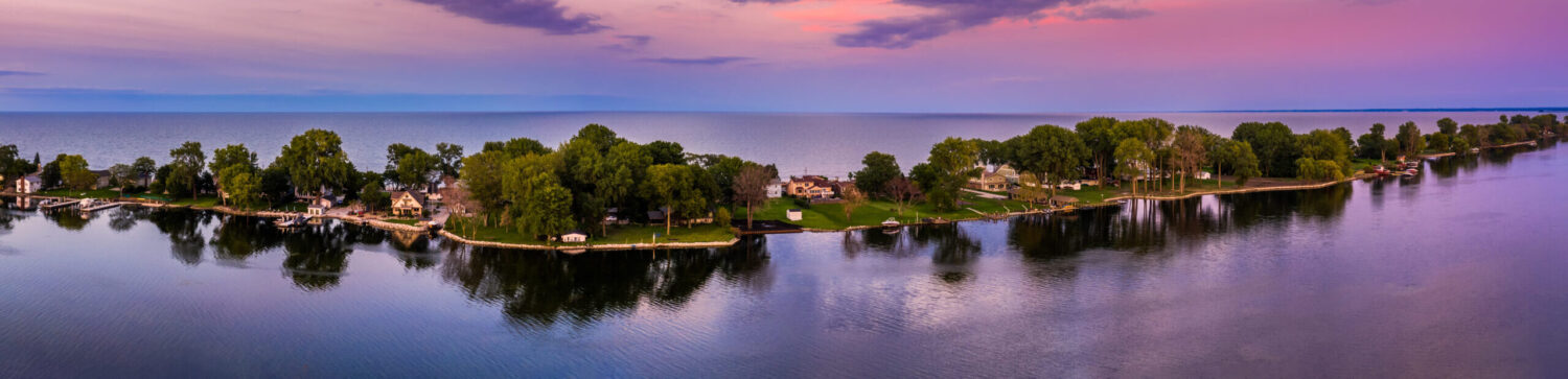 Aerial view of Cedar Point peninsula in Ohio, ideal for air ambulance landings and medical repatriation logistics.