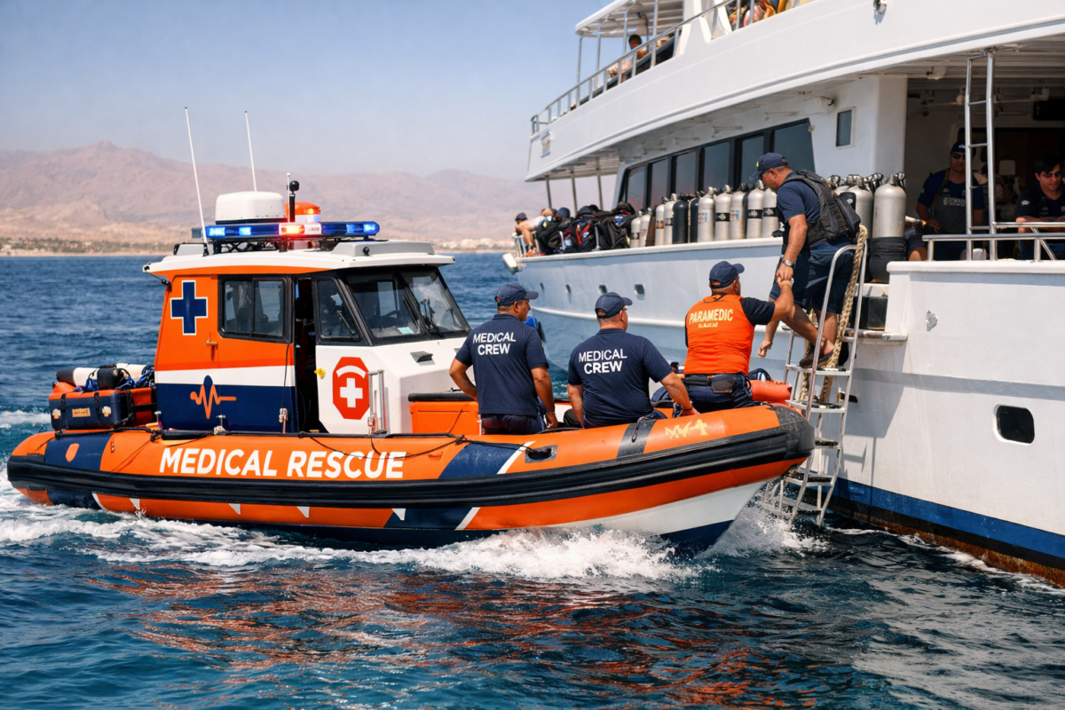 Diving accident Egypt medical rescue boat transfer from liveaboard 