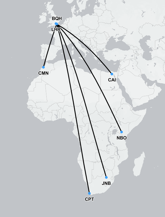 Medical repatriation Africa to the UK showing long haul patient transfer routes