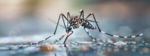 Mosquito biting skin abroad showing risk of mosquito bites abroad for travellers