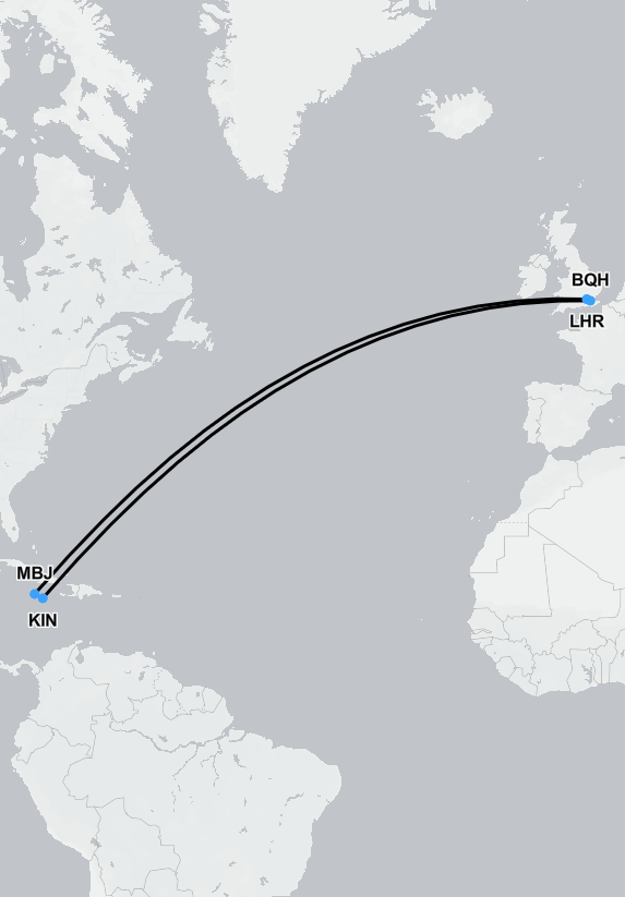 Jamaica medevac route map showing air ambulance and medical evacuation to the UK